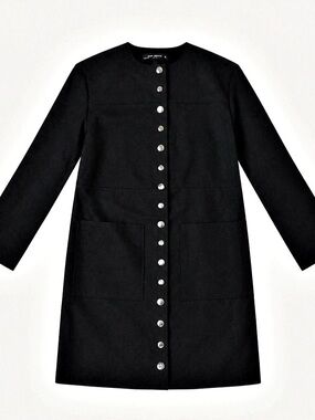 Zara Black Collarless Coat Sz S Like New